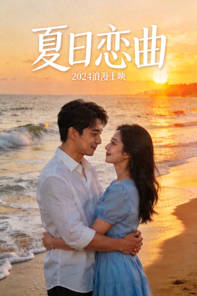 都市爱情剧《夏日恋曲》海报，男女主角在海边相拥